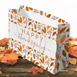 Sacola Para Presentes Grande Thanksgiving Gift Bag – Grateful with Fall Leaves 