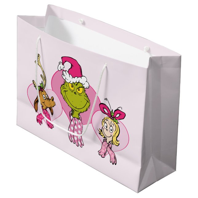 Sacola Para Presentes Grande The Grinch Crew in Pink Valentine's Portrait (Frente inclinada)