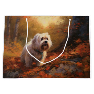 Sacola Para Presentes Grande Tibetan Terrier no Outono Folhas Caídas Inspiram 