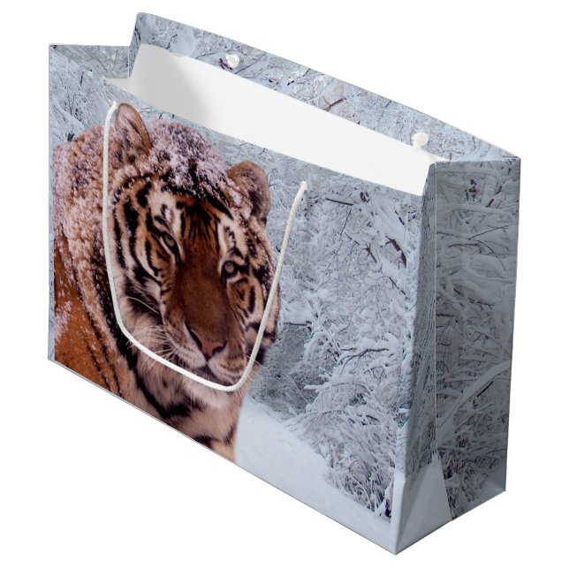 Sacola Para Presentes Grande Tigre e neve (Frente inclinada)