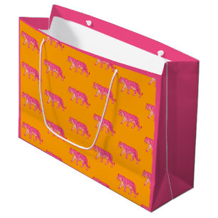 Sacola Para Presentes Grande Tigre Rosa Quente no Padrão Laranja Laranja Negrit