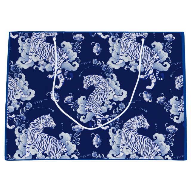 SACOLA PARA PRESENTES GRANDE TIGRES DE SACO DE PRESENTE EM NUVENS EM AZUL (Frente)