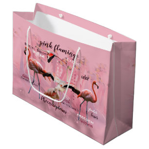 Sacola Para Presentes Grande Tipografia cor-de-rosa do flamingo personalizado