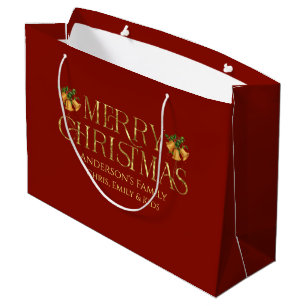 Sacola Para Presentes Grande Tipografia Dourada Retro de Natal Personalizada