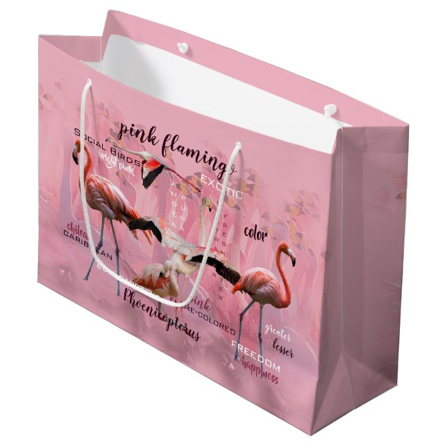 Sacola Para Presentes Grande Tipografia Flamingo Rosa | Personalizado (Frente inclinada)