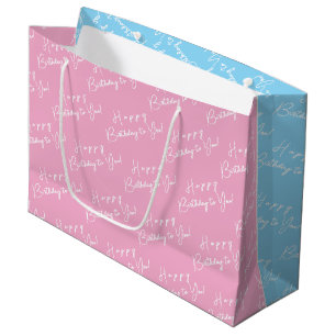 Sacola Para Presentes Grande Tipografia Rosa e Azul, Diversão Personalizada