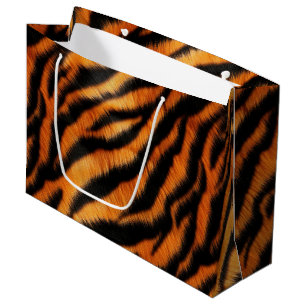 Sacola Para Presentes Grande Tiras de Tigre Preto Laranja