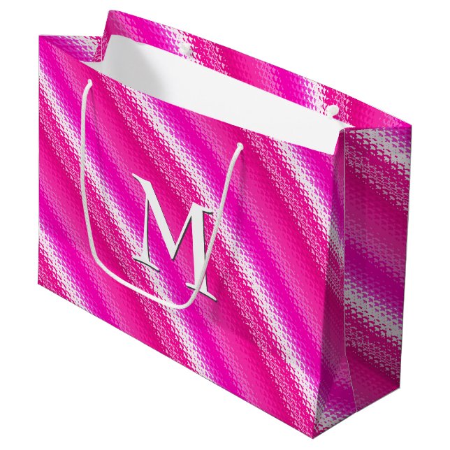 Sacola Para Presentes Grande Tiras de vidro fosco - rosa e fuchsia (Frente inclinada)