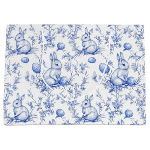 Sacola Para Presentes Grande Toile De Jouy Blue Easter Bunny