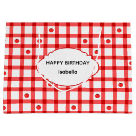 Sacola Para Presentes Grande Tomates de Gingham Vermelho Fofo Aniversário Feliz