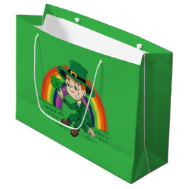 Sacola Para Presentes Grande Toon leprechaun bonito com shamrock e arco-íris
