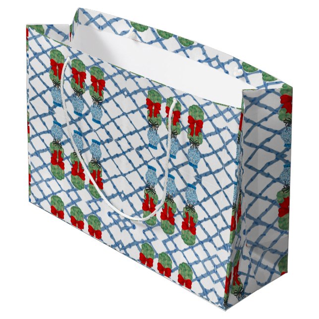 Sacola Para Presentes Grande Topiaries de Natal Chinoiserie (Verso inclinado)