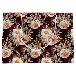 Sacola Para Presentes Grande Toque Burgundy Vermelho Rosa Floral Chá de Noiva