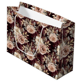Sacola Para Presentes Grande Toque Burgundy Vermelho Rosa Floral Chá de Noiva