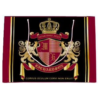 Sacola Para Presentes Grande Torne o seu Casaco de armas emblema de leão Dourad