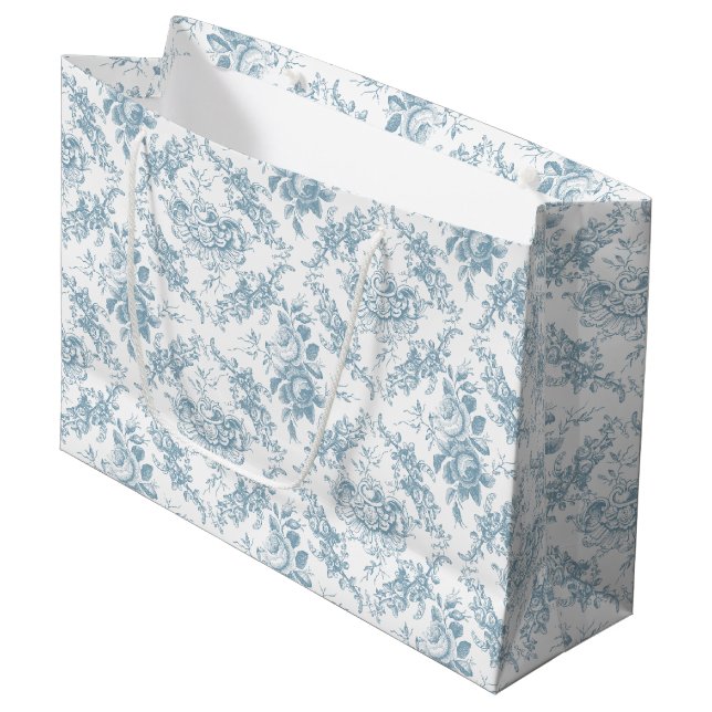 Sacola Para Presentes Grande Torno Floral Branco e Azul gravado Elegante (Frente inclinada)