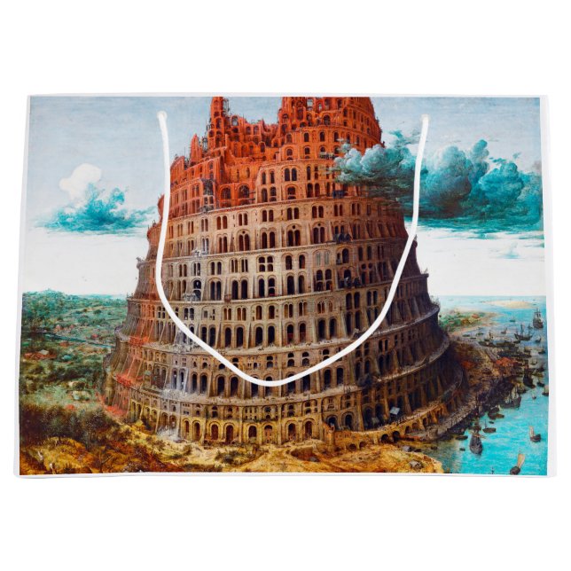 Sacola Para Presentes Grande Torre de Babel, Pieter Bruegel, o Velho (Frente)