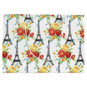 Sacola Para Presentes Grande Torre Eiffel floral de Paris no branco
