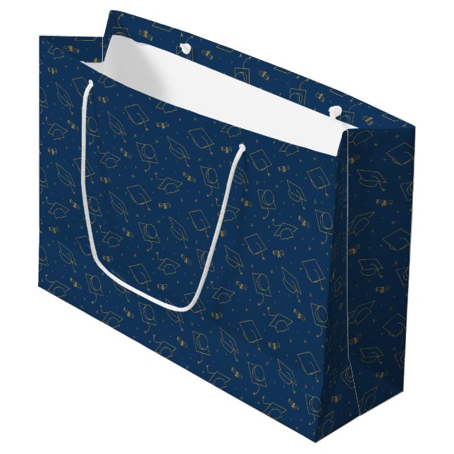 Sacola Para Presentes Grande Toss de Boné de formatura Azul e Dourado (Frente inclinada)