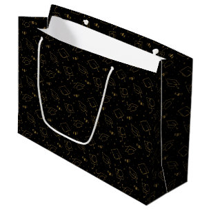 Sacola Para Presentes Grande Toss de Boné de formatura preto e Dourado