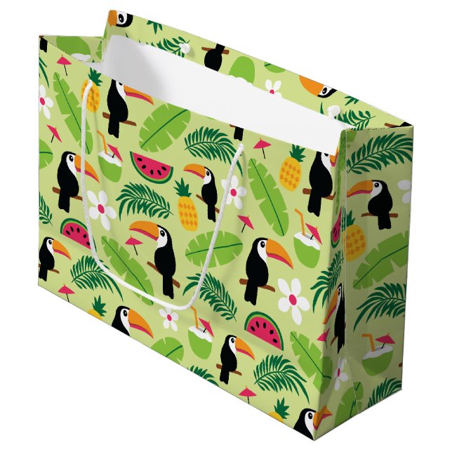Sacola Para Presentes Grande Toucan Tropical Summer (Frente inclinada)