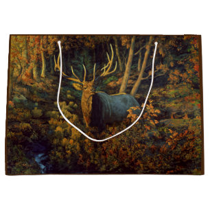Sacola Para Presentes Grande Touro Elk na Floresta do outono