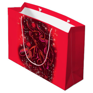 Sacola Para Presentes Grande Touro Néon Vermelho Magic Correndo À Noite Estre