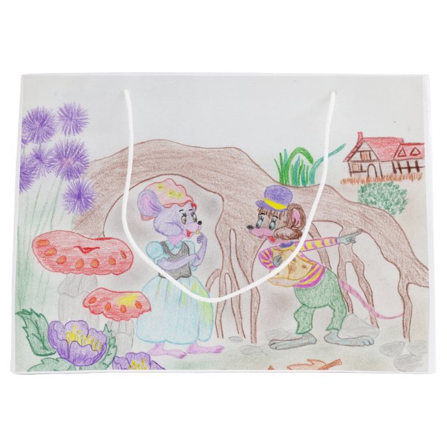 Sacola Para Presentes Grande Trabalho de arte de Crianças Personalizadas, dois  (Frente)