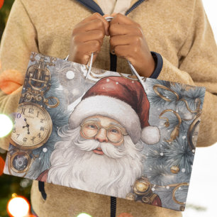 Sacola Para Presentes Grande Trabalho de Relógio do Papai Noel Steampunk e Árvo