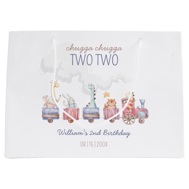 Sacola Para Presentes Grande Trem de Brinquedos Todos a Bordo Convidado de Aniv (Frente)