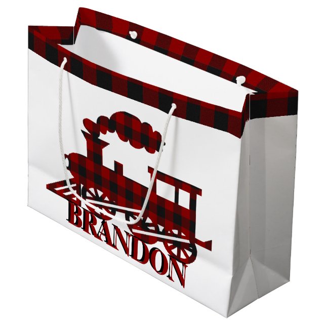 Sacola Para Presentes Grande Trem xadrez personalizado  (Frente inclinada)
