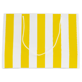 Sacola Para Presentes Grande Trendy Yellow White Stripes Moderno Elegante