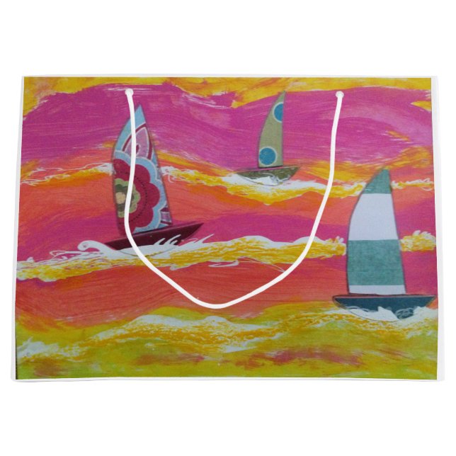 Sacola Para Presentes Grande Três Barcos à vela (Frente)