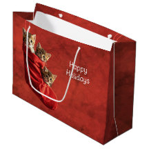 Três gatinhos em um saco de presente de meia de Na