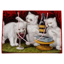 Sacola Para Presentes Grande Três Kittens felizes no Banquete