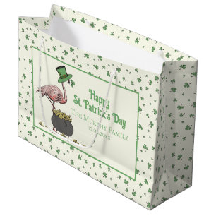 Sacola Para Presentes Grande Trevo Irlandês Flamingo Rosa St Patricks Dia Marfi
