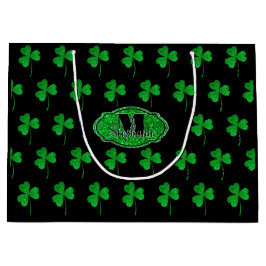 Sacola Para Presentes Grande Trevos Brilhantes Verdes Monogramados St Patrick