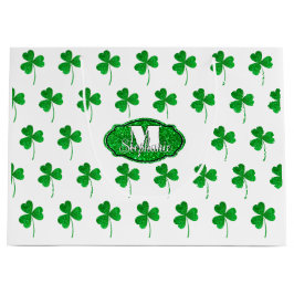 Sacola Para Presentes Grande Trevos Brilhantes Verdes Monogramados St Patrick