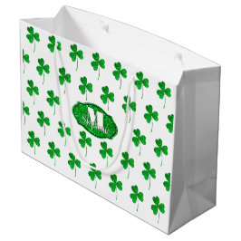 Sacola Para Presentes Grande Trevos Brilhantes Verdes Monogramados St Patrick