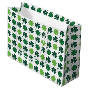 Sacola Para Presentes Grande Trevos fofos e trevos de quatro folhas em padrão l