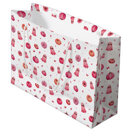 Sacola Para Presentes Grande Trick ou Tratar Abóboras de Halloween Rosa
