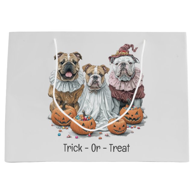 Sacola Para Presentes Grande Trick Ou Tratar Os Bulldog Inglês Do Halloween Pum (Frente)