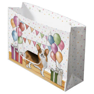 Sacola Para Presentes Grande Tricolor de cabeça vermelha Pembroke Corgi Pastel 