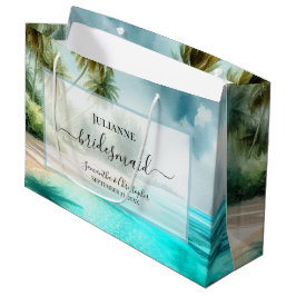 Sacola Para Presentes Grande Tropical Beach Watercolor Wedding Bridesmaid