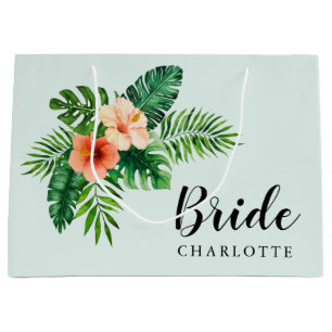 Sacola Para Presentes Grande Tropical Mint Green Watercolor Brito Floral