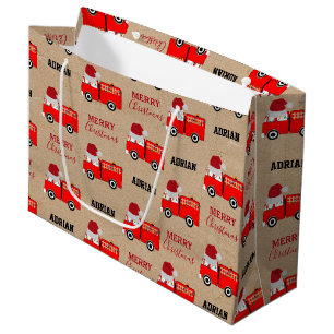 Sacola Para Presentes Grande Truque de Fogo Vermelho de Natal Nome Personalizad