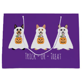 Sacola Para Presentes Grande Truque Ou Tratar Cães Fantasmas De Corgi Halloween