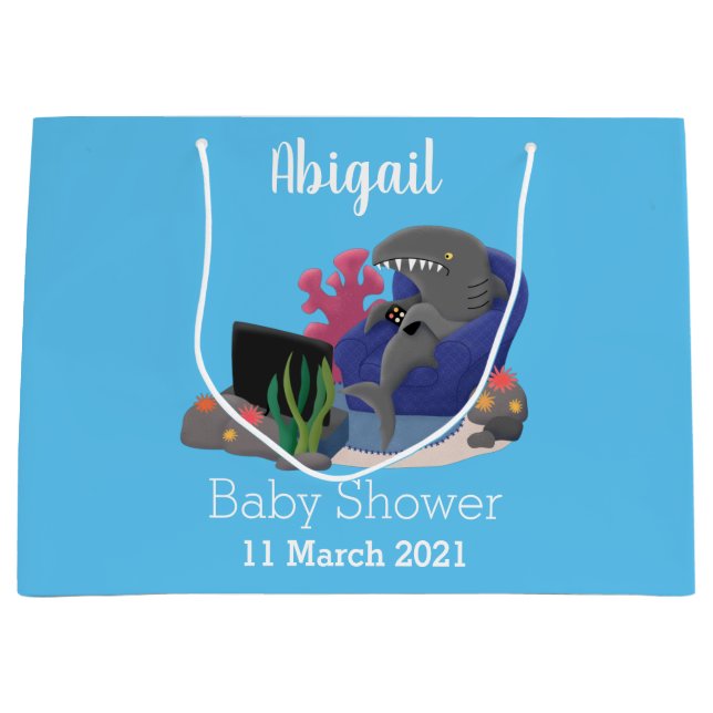 Sacola Para Presentes Grande Tubarão engraçado assistindo desenhos animados na  (Frente)