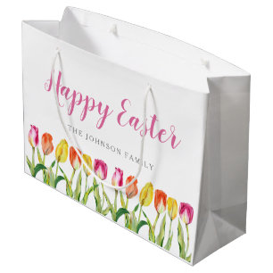 Sacola Para Presentes Grande Tulipas De Aquarelas Florais Coloridas Elegantes