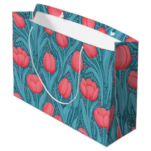 Sacola Para Presentes Grande Tulipas em azul e vermelho